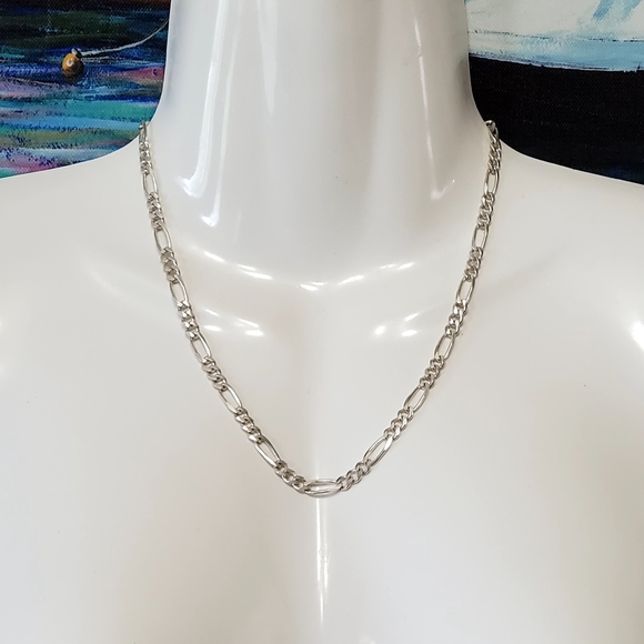 925 Italian Sterling 18" Figaro Chain & 7.25" Bracelet - Picture 2 of 11